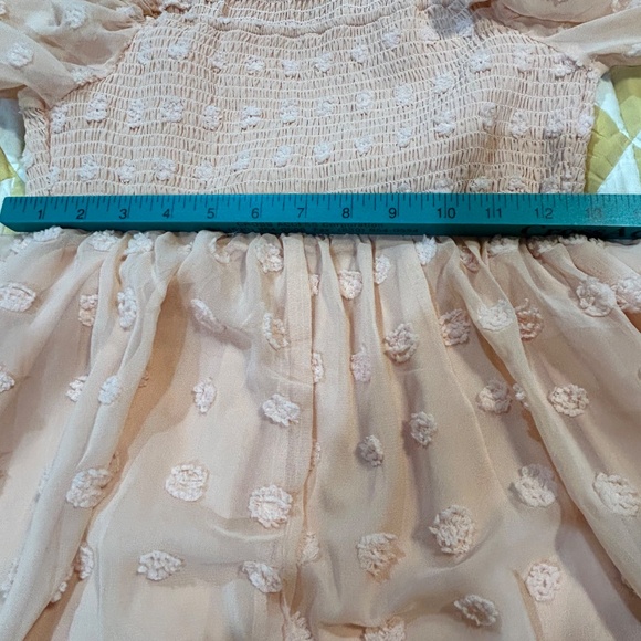 Pink Peach Frilly Short Dress Sheer Long Sleeves Textured Full Baby Doll Style M - Picture 7 of 9